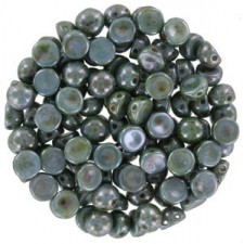 Czech 2-hole Cabochon beads 6mm Chalk White Blue Luster